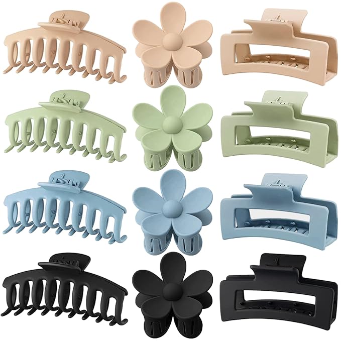 Large Hair Claw Clips 12 Pack 4.3 Inch Rectangle Hair Claw Clips Flower Hair Clips