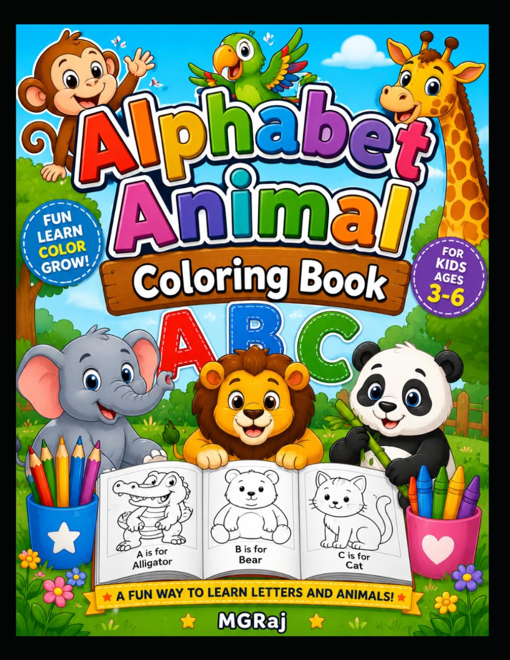 Alphabet Animal Coloring Book for Kids: Cute and Simple Animal Coloring Pages for Preschoolers and Toddlers