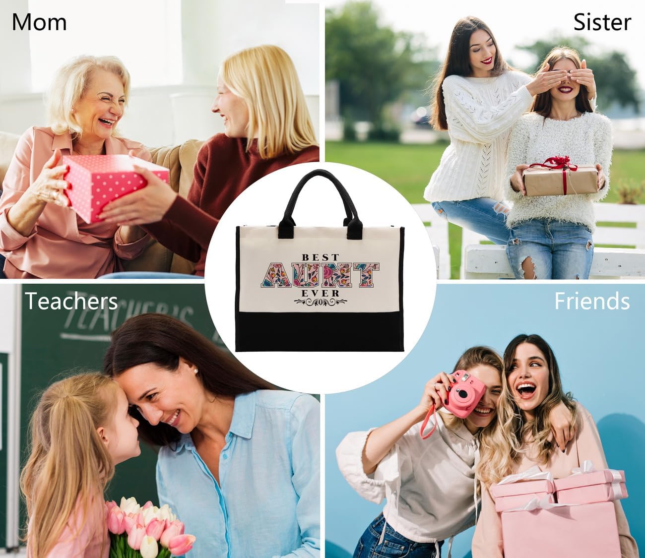 Cotton Canvas Tote Bag for Women, Canvas Tote Bag for Gifting, Totes Bags Gift for Aunt, Best Aunt Ever Gifts Travel Bags - Image 2