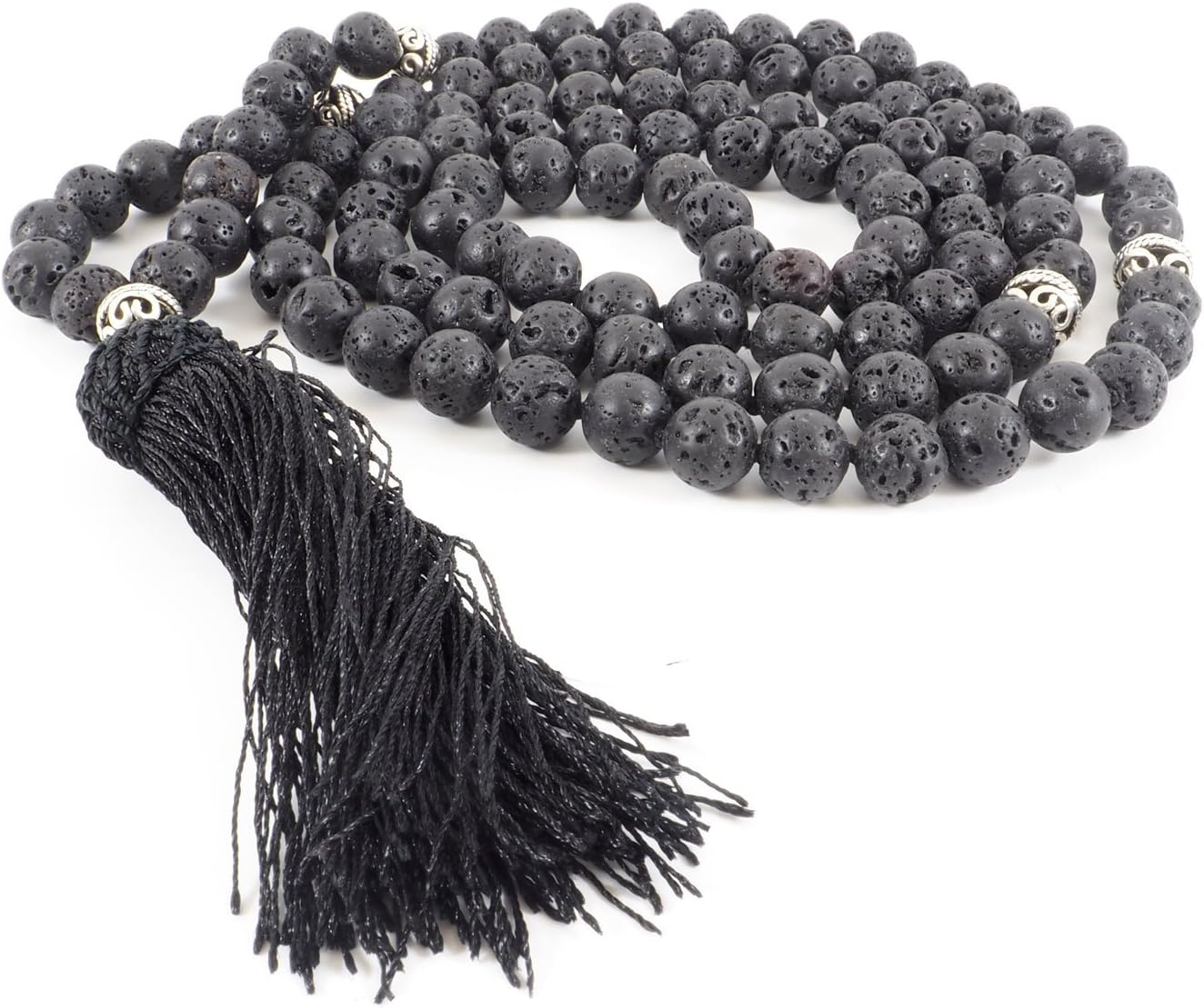 108 Black Lava Stone Mala Necklace or Wrist Wrap for Meditation, Prayer, Japa, Tantra, Aromatherapy