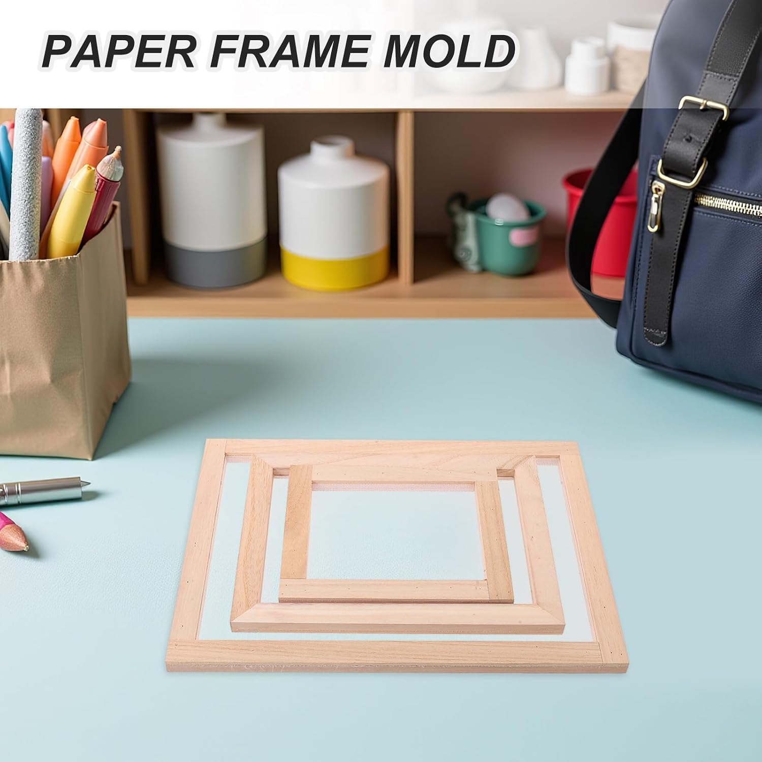 TOMETURE 3pcs Papermaking Frame and Screen Printing Frame Kit, Wooden Deckle for Crafting Paper Art Supplies, 7.09''X5.91,13.39''X9.84,9.84X7.48