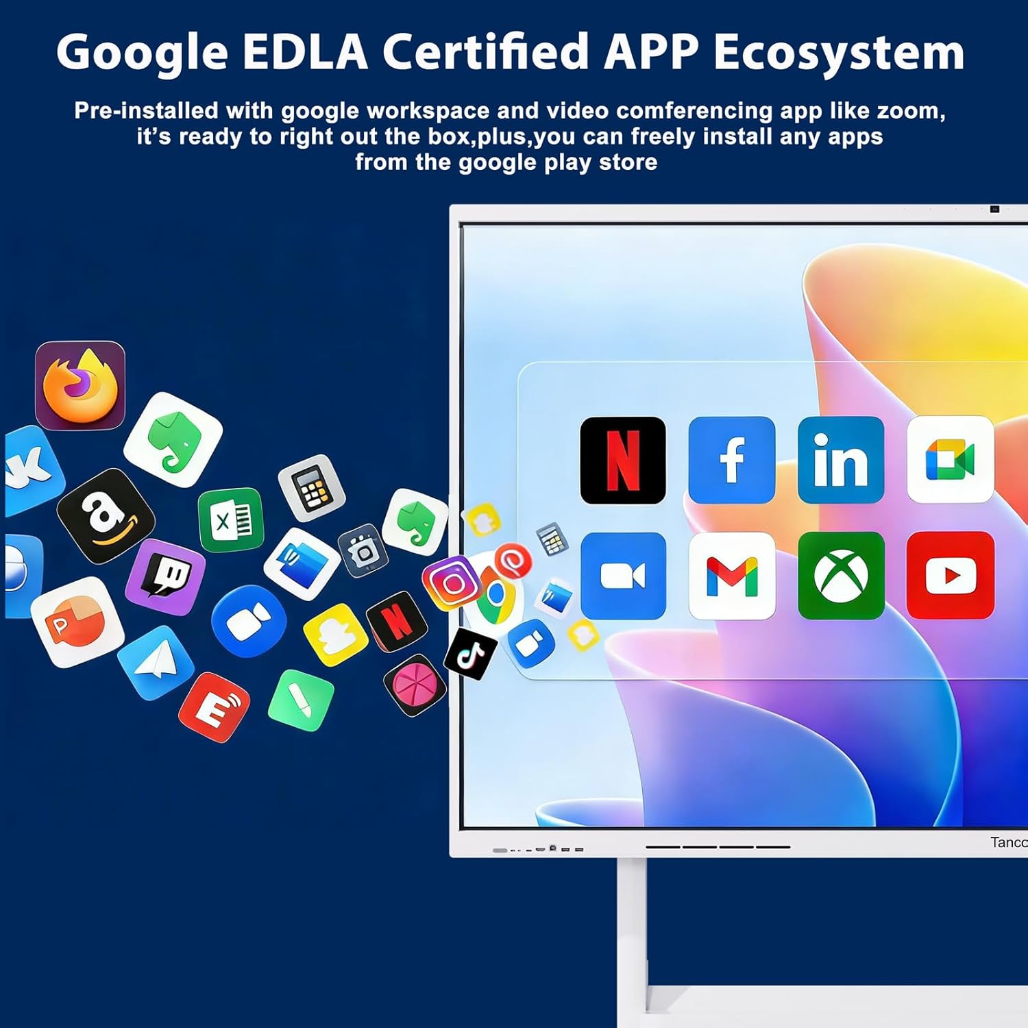 65" Touchscreen AI Smart Board, Google EDLA Certified Electronic Whiteboard 4K UHD Display Interactive Whiteboard for Office Classroom, Android 14 Smartboard, 8GB+128GB, Wireless Casting