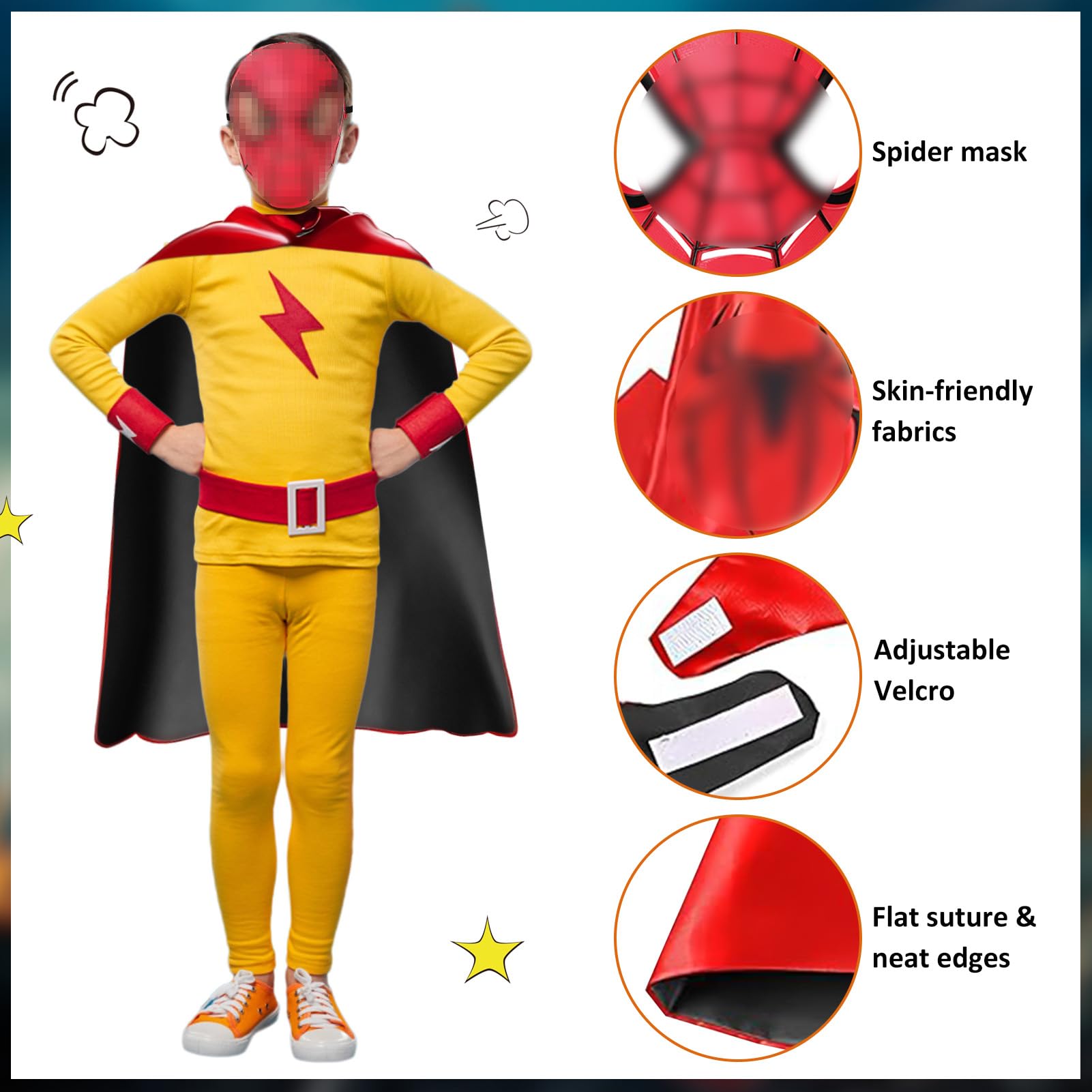 Spid-erm Guanti per Bambino, Spara Ragnatele Spid-er, Launcher Glove, Giochi Spid-er con Spid-erm Maschera e Spid-erm Mantello, Guanto Spid-er Spara Ragnatele, Cosplay Giocattoli da Polso Set