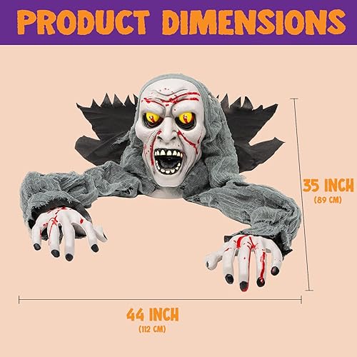 Miniatura 5 de JOYIN Decoraciones de Halloween para exteriores con luz zombi con manchas de sangre y sonido espeluznante para decoración exterior de Halloween,
