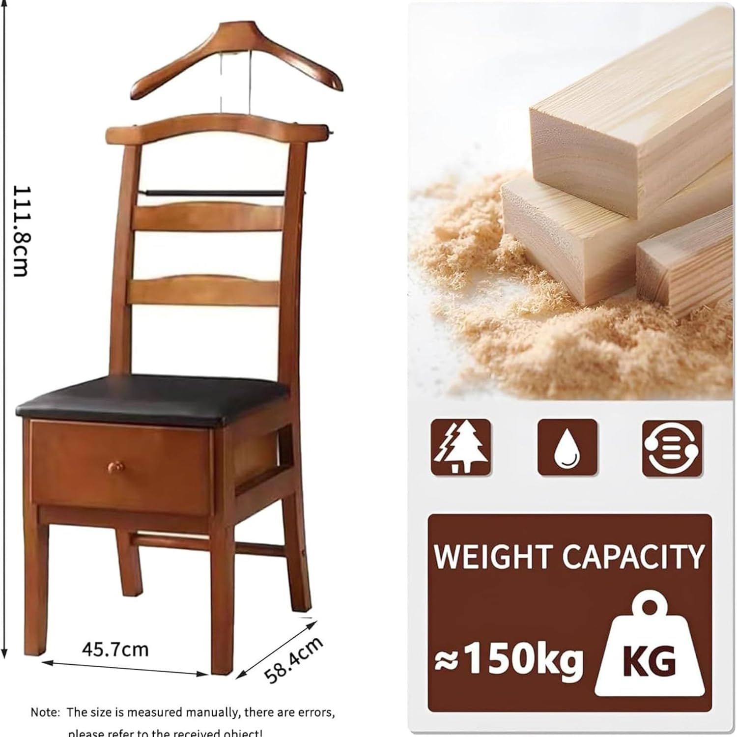 Brown Valet Stand with Drawer & Office Chair Hanger, Men’s Organizer for Clothes, Watches, Keys & Accessories