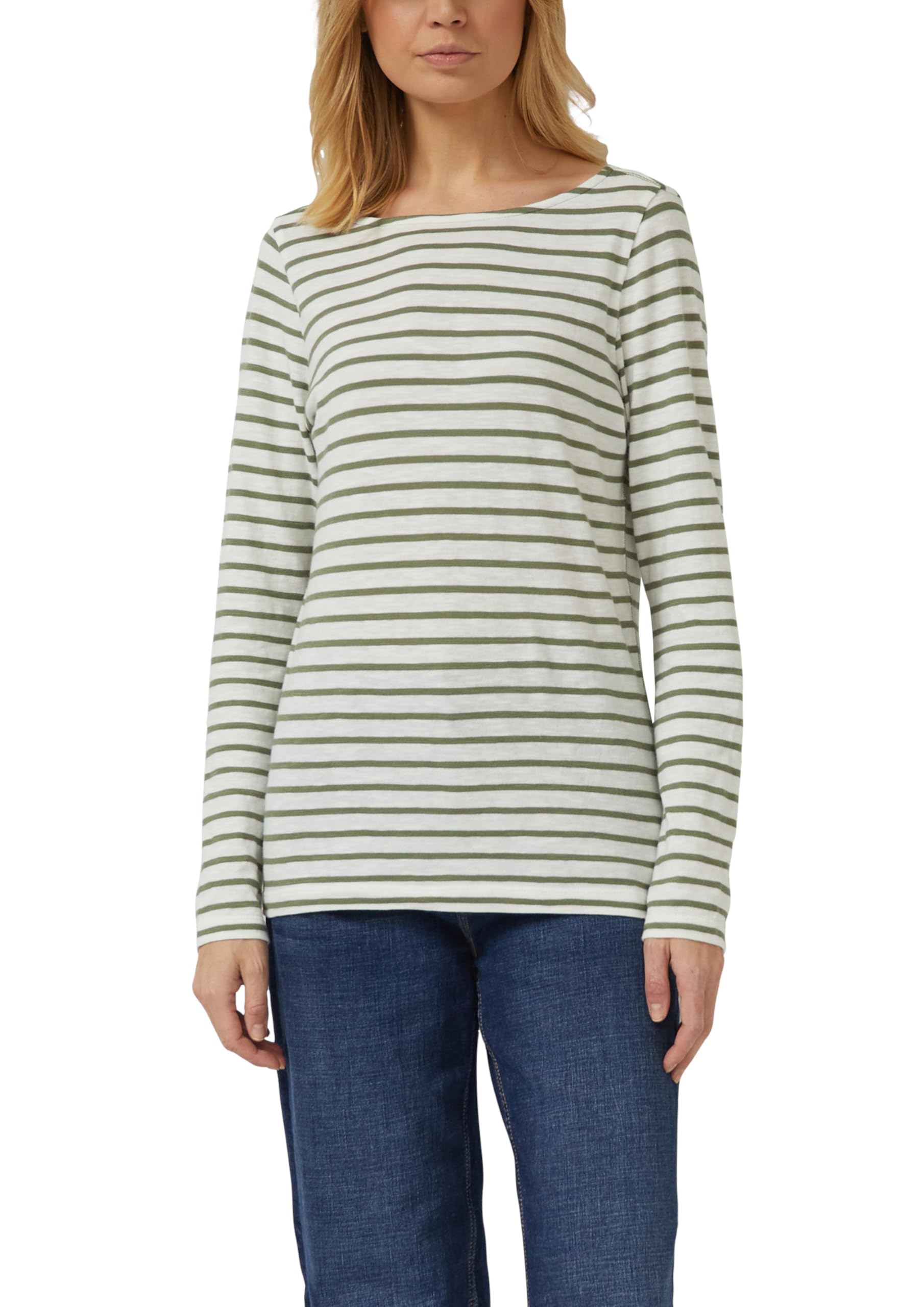 s.Oliver Gestreiftes Langarmshirt aus Flammgarm mit U-Boot-Ausschnitt