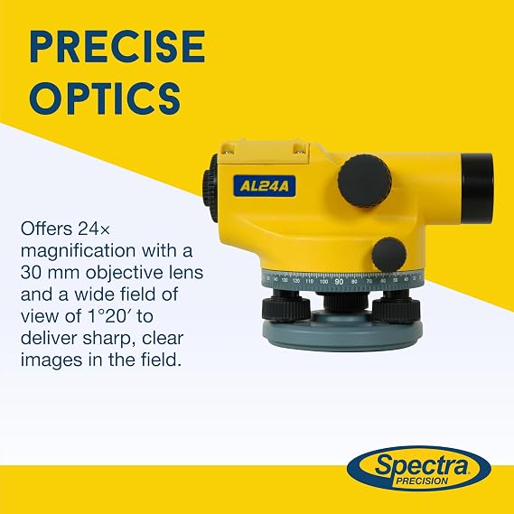 Spectra Precision AL24M Auto Level with Magnetic Dampened Compensator, 24x Magnification, Horizontal Angle Measuring