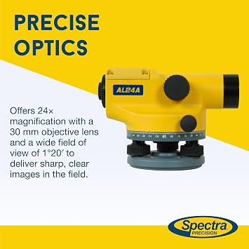 Spectra Precision AL24M Auto Level with Magnetic Dampened Compensator, 24x Magnification, Horizontal Angle Measuring
