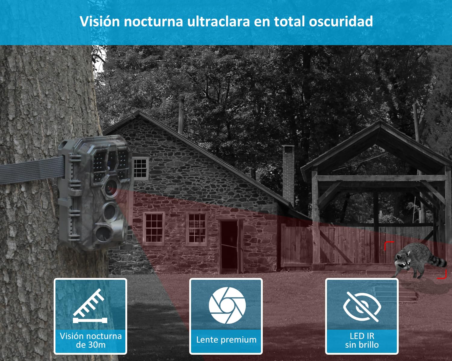 GardePro E5S Câmaras de Caça 64MP 1296P H.264 Vidéo, Camara Fototrampeo con Alcance de Visión Nocturna de 30m y 0,1s Tiempo de Activación, LED IR de 940nm