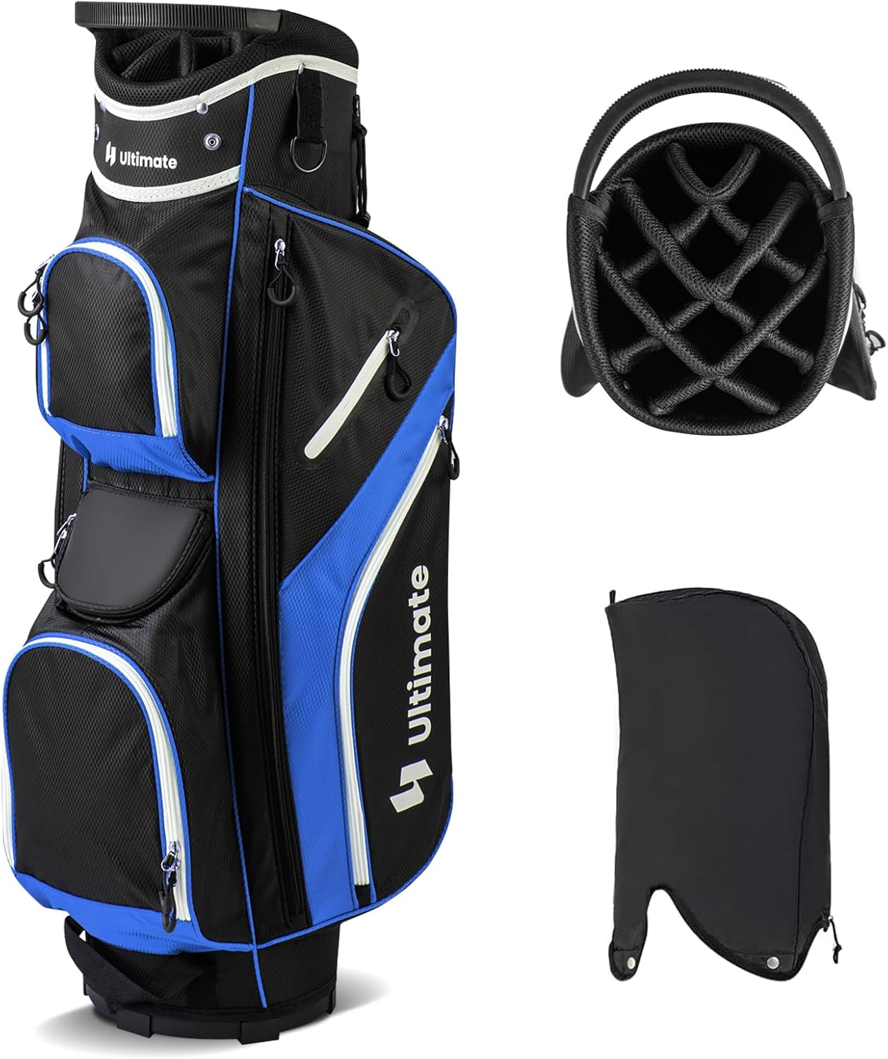 KOTEK Golf Cart Bag, 14 Way Organizer Divider Golf Club Bag with 9 Pockets, Cooler Bag, Rain Cover, Adjustable & Detachable Dual Shoulder Straps, Lightweight Cart Golf Bag for Men & Women