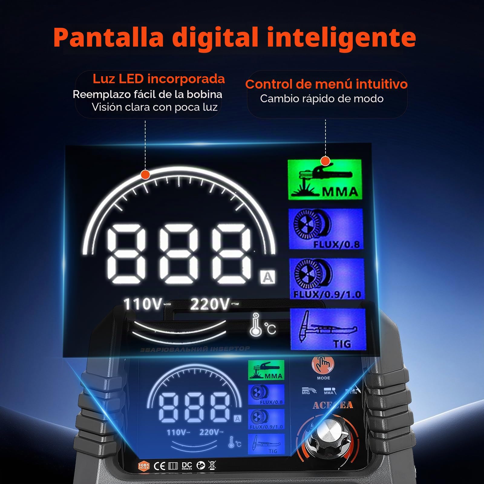 Soldador de Hilo sin Gas 120A 220V Máquina de Soldar 3 en 1 Multiproceso (FLUX, Lift-TIG, MMA/ARC) con Sinergia, Soldador Inverter IGBT Compacto para Profesionales y Aficionados