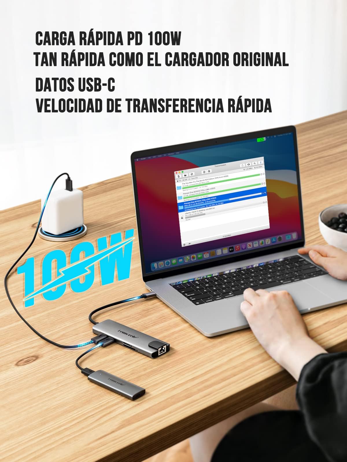 Lemorele Hub USB C con Ethernet RJ45 da 1000M- 10 en 1 Custodia in Alluminio Adattatore USB C Hub a HDMI 4K, 3 USB-A 3.0, PD 100W, SD/TF, Dati USB-C per Macbook Air/Pro, iPad, Windows, Switch