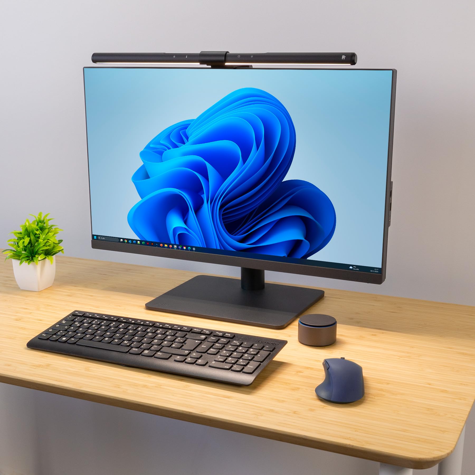 FeinTech LT751 Lampada per monitor curvo con telecomando e sensore di luce - Lampada da scrivania a LED fissabile, dimmerabile, ideale per monitor curvo e schermi da 24 pollici, barra luminosa 51 cm