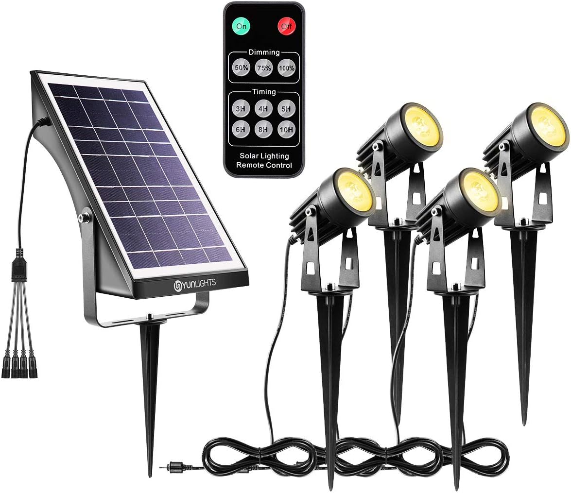 YUNLIGHTS Solar Spotlights Outdoor Landscape Lights Upgraded, Low Voltage Outdoor Solar Spotlight with Remote Control IP65 Waterproof Garden Lights for Patio, Yard, Pathway (Warm White, 4 Pack)