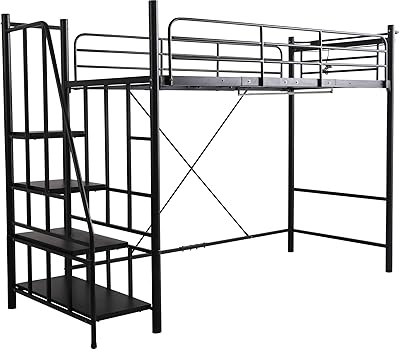 グランデ ロフトベッド 階段付き 宮付き コンセント付き シングル ベッドフレーム ブラック SMIT-BK