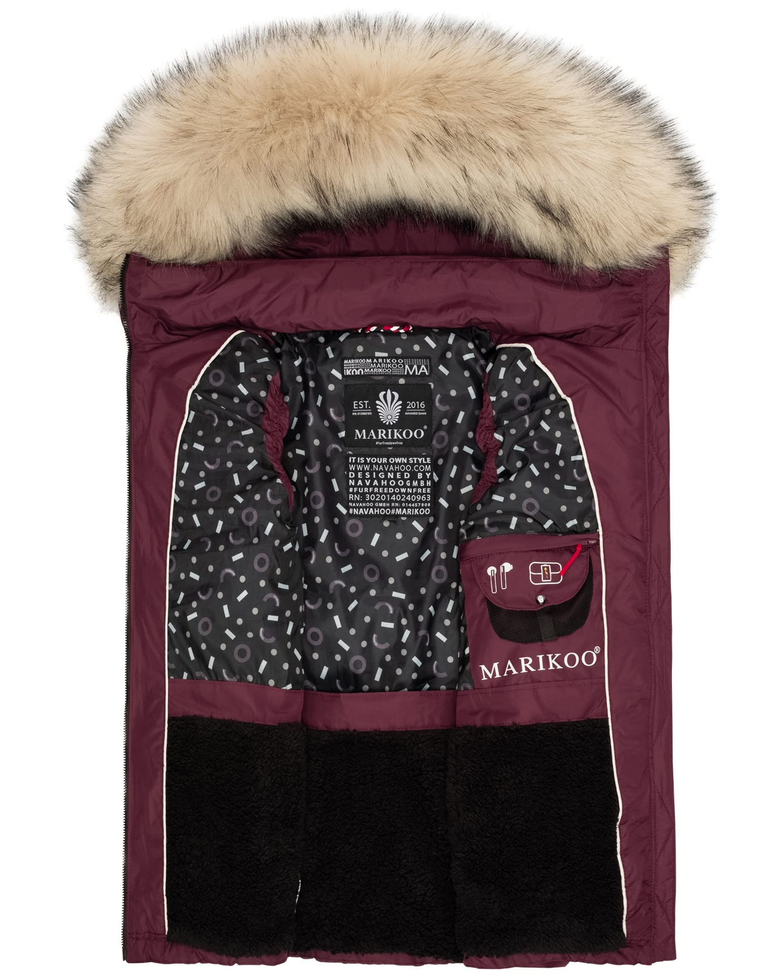 MARIKOO Damen Winter Weste Steppweste mit Kapuze und Fellkragen B896