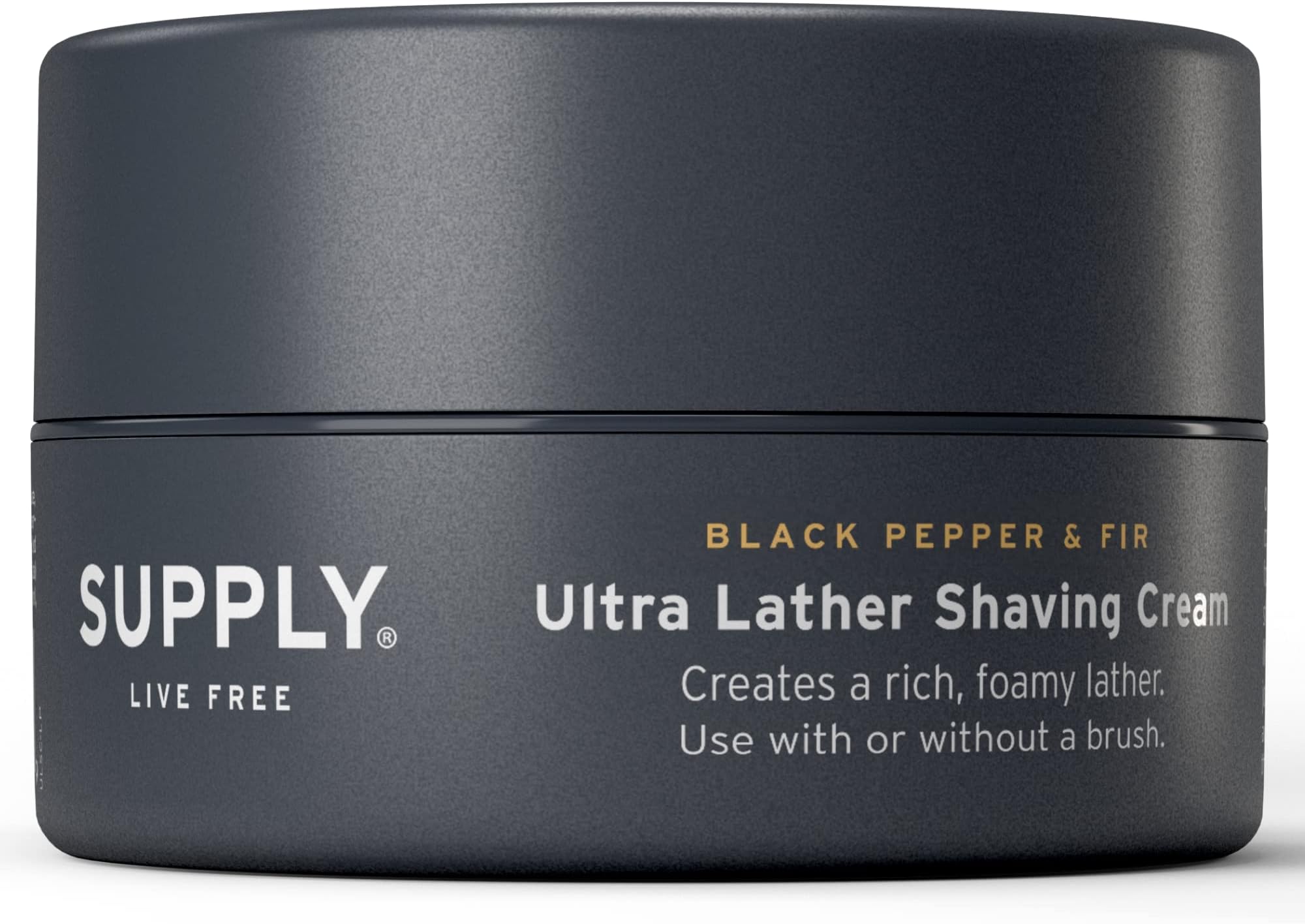- SUPPLY Ultra Lather Shaving Cream Black Pepper & Fir - Hypoallergenic Formula for Men - 3.4 Oz Jar - Naturally Soothes and Protects, Guards Against Razor Burn and Irritation