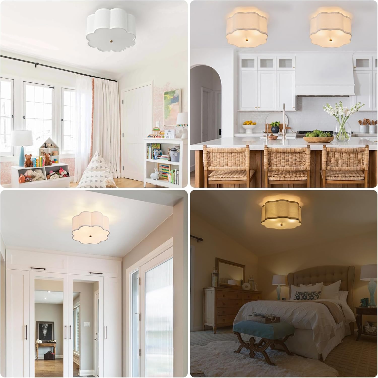 Bargeni Flush Mount Ceiling Light,13-inch Drum Ceiling Light Fixture,Light Fixtures Ceiling Mount with Cream White Fabric Shade, 3-Light Flush Mount Light Fixture for Nursery Kids Room,Bedroom,Hallway