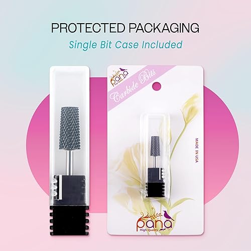 Miniatura 4 de PANA Broca de carburo cónico de carburo de 332 pulgadas, tamaño de vástago (plateado, grano mediano), broca de uñas acrílicas o de gel duro de