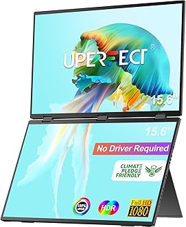 Delta 15.6" Dual Portable Monitor for Laptop Screen Extender 1080P HDR 360° Folding Stacked Triple Monitor with Stand for Laptop PC Phone Game Console (No Driver Needed)