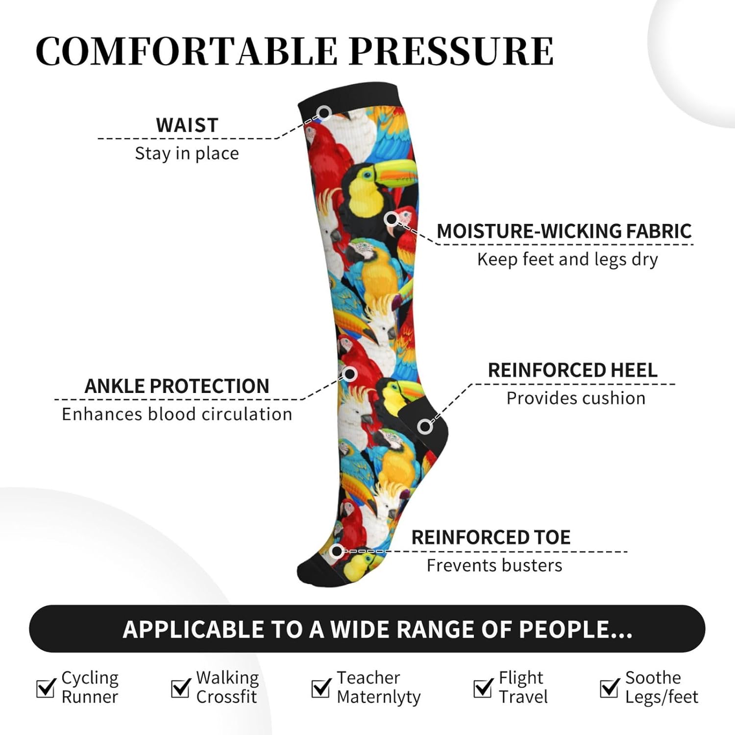 Compression Socks For Women & Men Circulation 15-20 Mmhg Knee High Best Support For Travel Running Athletic - Image 7