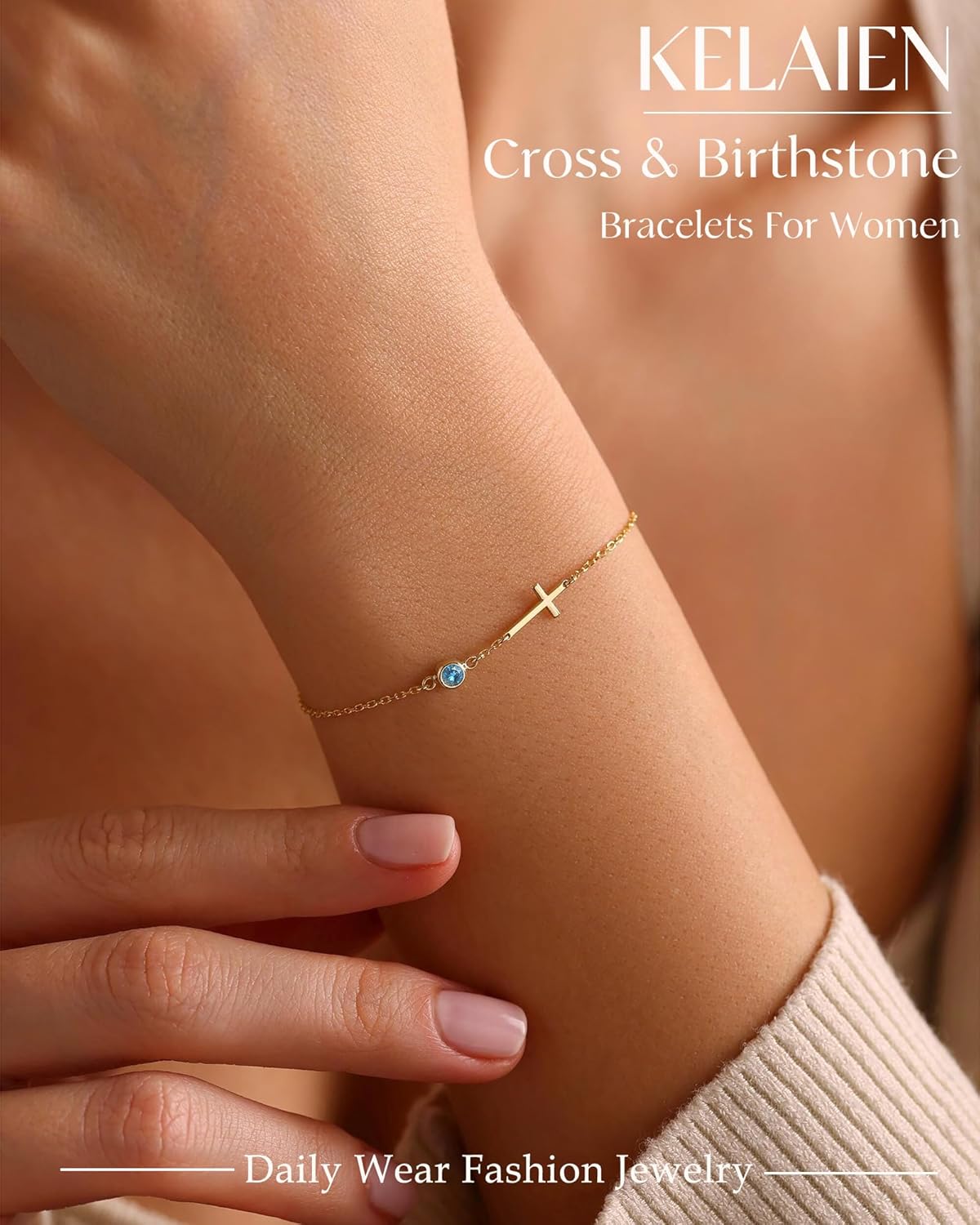 Birthstone Gold Bracelets for Women Non Tarnish Trendy Dainty Charm Cross Bracelet Stack Friendship Bracelets Gold Jewelry - Image 2