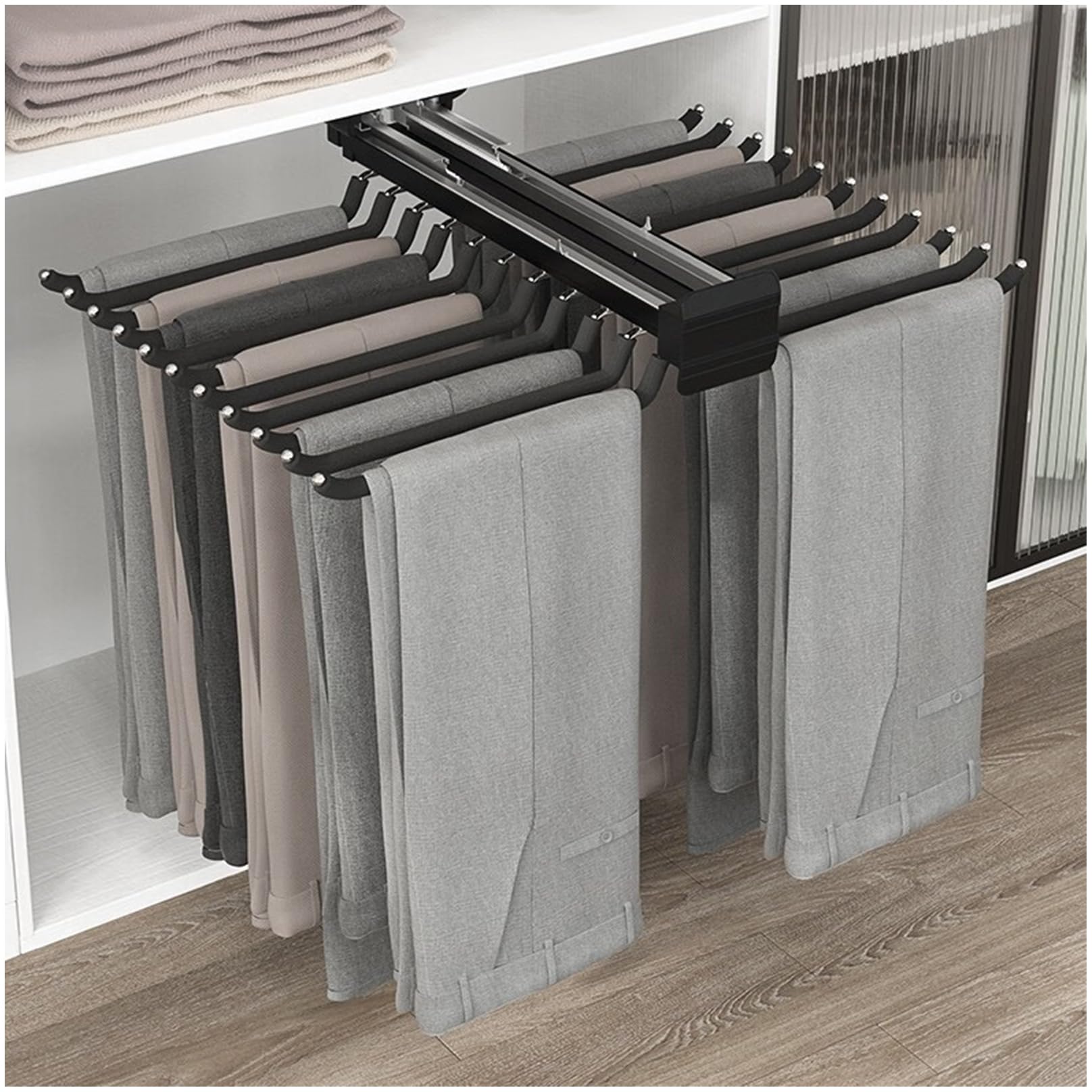 Pull out pantalon rack anti froissement en acier avec 22 bras pour grand dressing