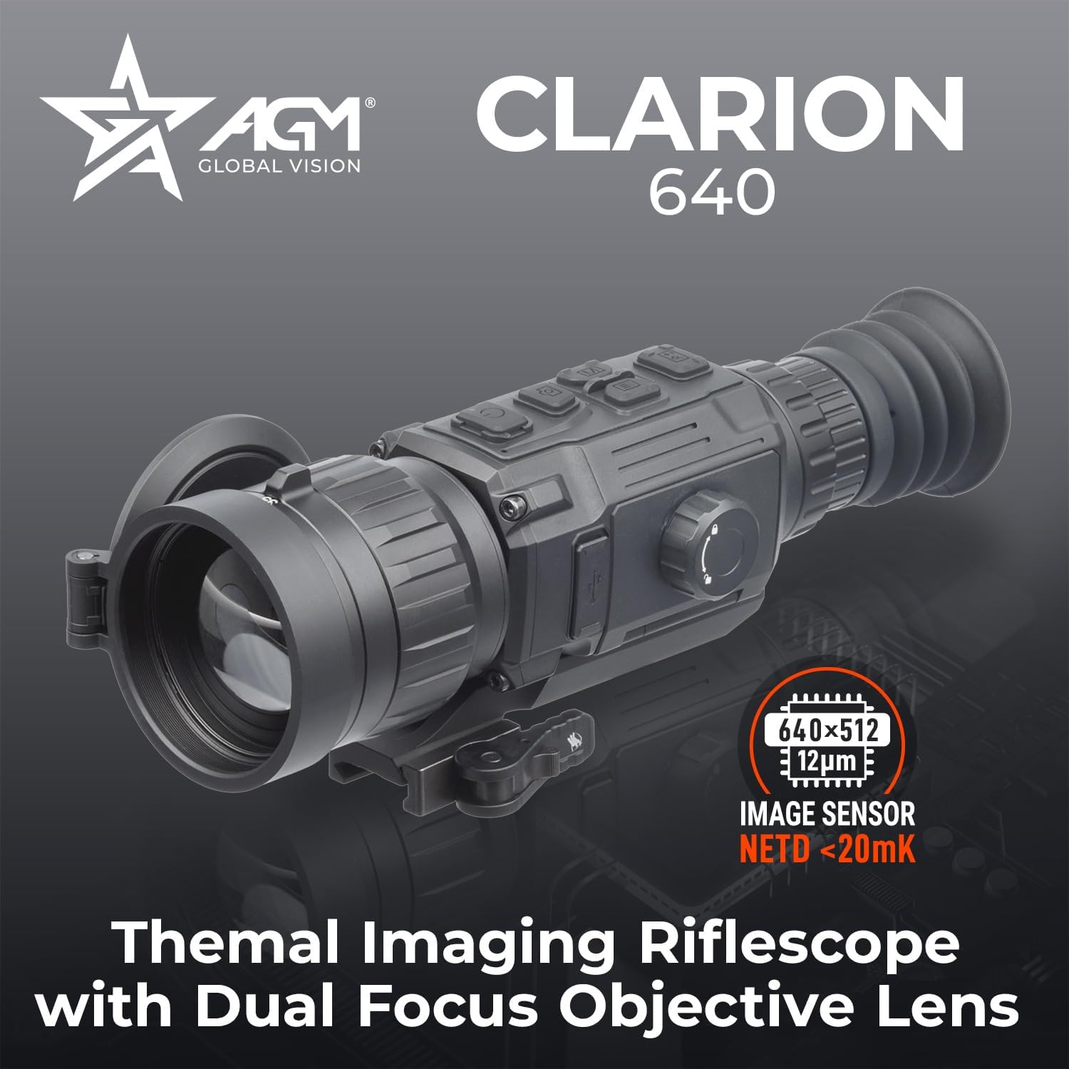 AGM Global Vision Clarion Dual Focus Thermal Imaging Scope – Switchable Base Magnification, 12μm Sensor, Video Recording, WiFi, Waterproof Thermal riflescope for Hunting