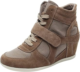 rismartWomen's Hidden Wedge Heel Elegant Hook Loop Comfortable Suede Fabric Trainers Shoes