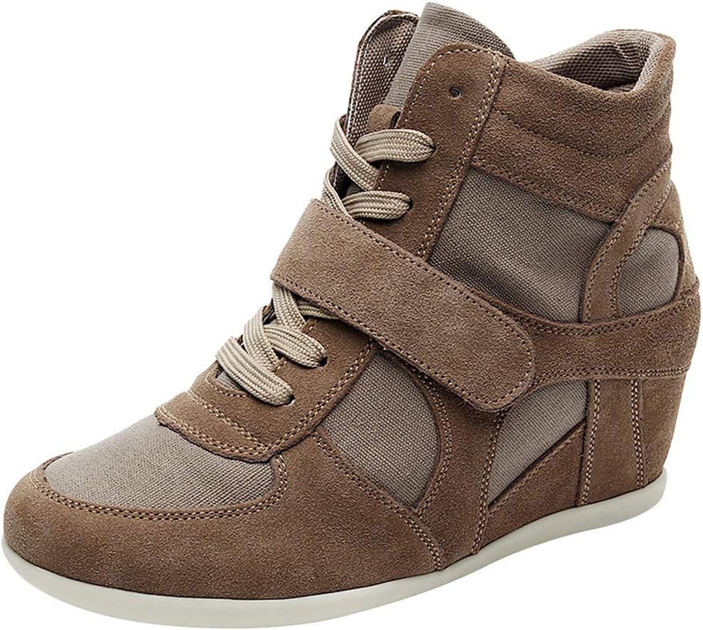 rismartWomen's Hidden Wedge Heel Elegant Hook Loop Comfortable Suede Fabric Trainers Shoes