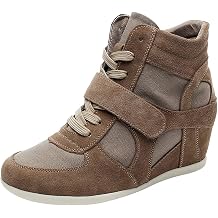 rismart Womens Wedge Casual Hook Loop Fabric Suede Leather Fashion Sneakers