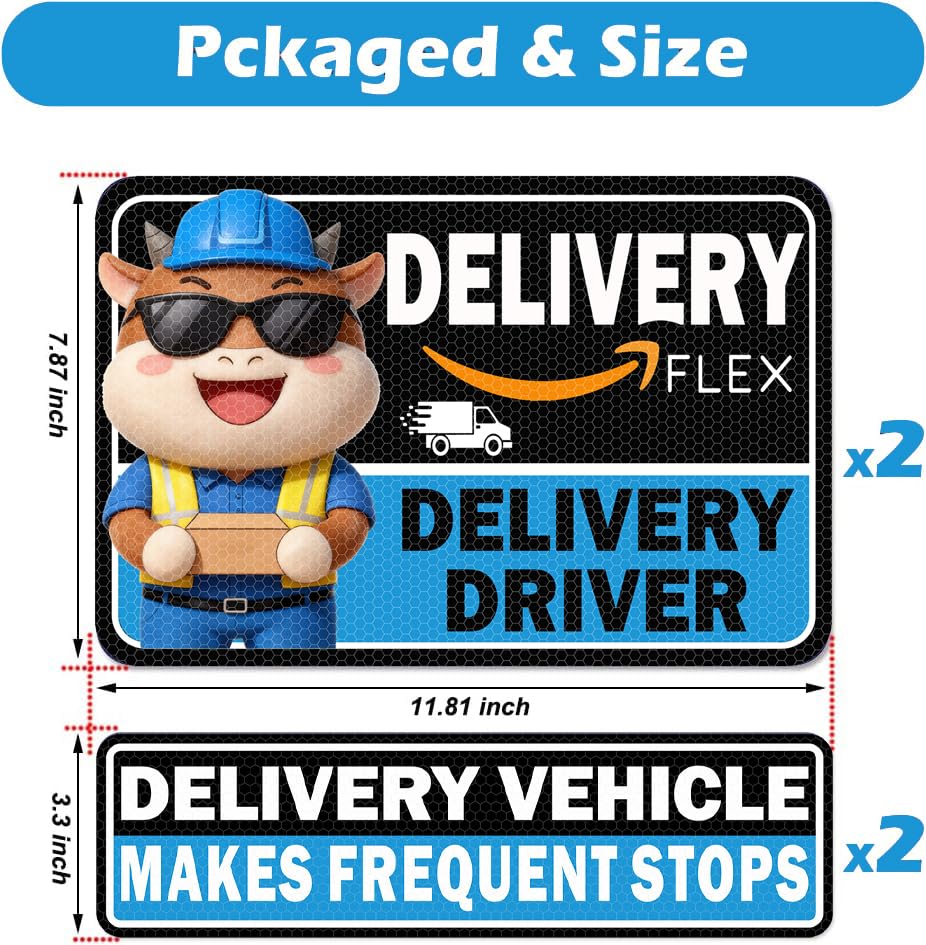 Image of Car Magnets Flex Driver,Heavy Duty Reflective Flex Delivery Driver Car Sign,Car Magnets Rural Carrier Delivery for Cars, SUV, Trucks,Bumper Sticker 4pcs