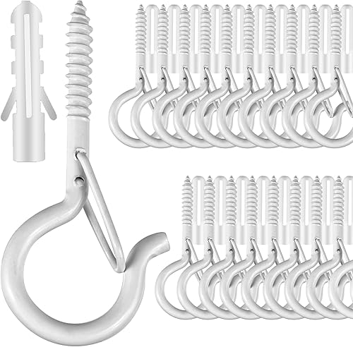 Miniatura 45 de Q Hanger - 35 ganchos de rosca para tiras de luces al aire libre, cesta colgante giratoria para patio, ganchos de luz con hebilla segura atornillada