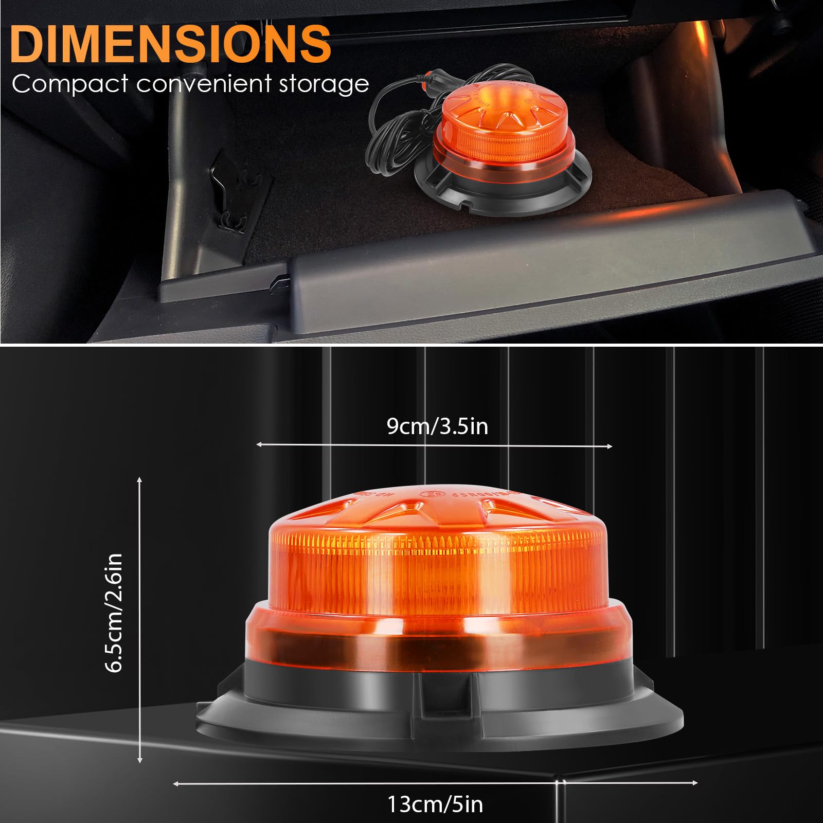 Gyrophare Led Magnetique Orange LED, 12V-24V Jaune LED Avertissement Lumière Stroboscopique d'Urgence pour Chariot Élévateur de Véhicule Tracteur de Golf UTV Car Bus