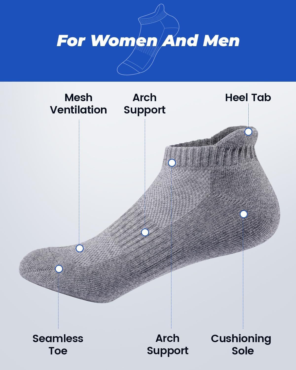 IDEGG 8 Pairs Ankle Performance Athletic Running Socks Low Cut Sports Tab Socks for Women and Men - Image 3