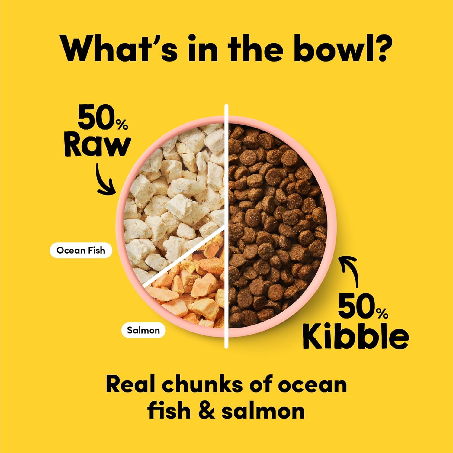 RawMix50 Ocean Fish and Salmon Dog Food, 50% Freeze-Dried Raw, High Protein, Grain-Free Kibble, Complete and Balanced, 2lb