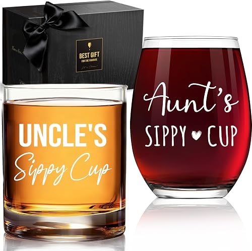 QHLLWT Aunt & Uncle Sippy Cup Glasses Set - A Humorous Birthday Gift Idea
