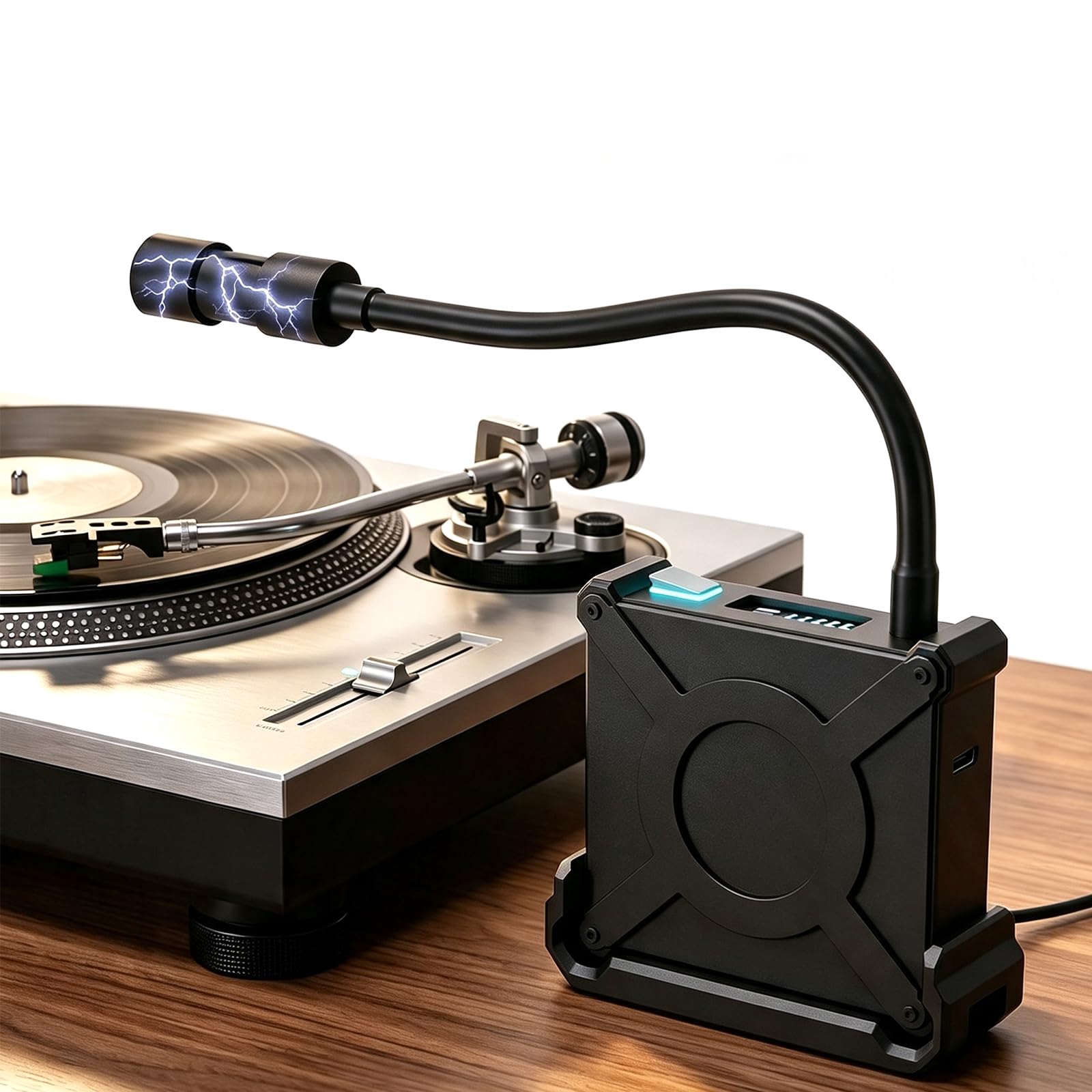 Bras De Nettoyage pour Disques Vinyles, Brosse Antistatique, Nettoyeur De Disques Plasma avec Col De Cygne Réglable, sans Rayures, pour Une Meilleure Qualité Sonore