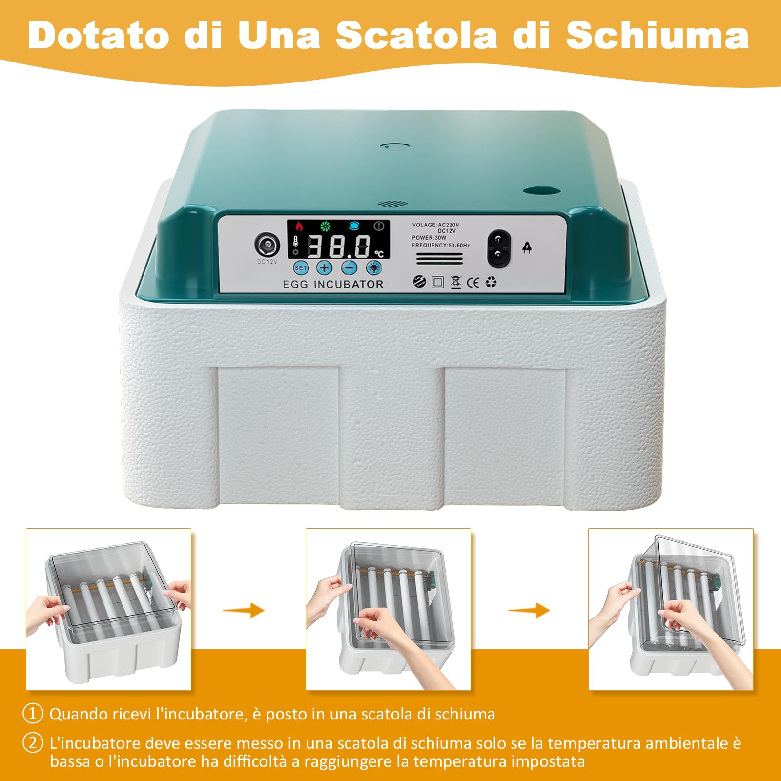 CoInceptus Incubatrice per Uova Automatica, Incubatrice per 12-16 Uova con Rotazione Automatica delle Uova e Aggiunta Automatica dell'acqua, Incubatrice per Uova di Gallina, Quaglia, Anatra