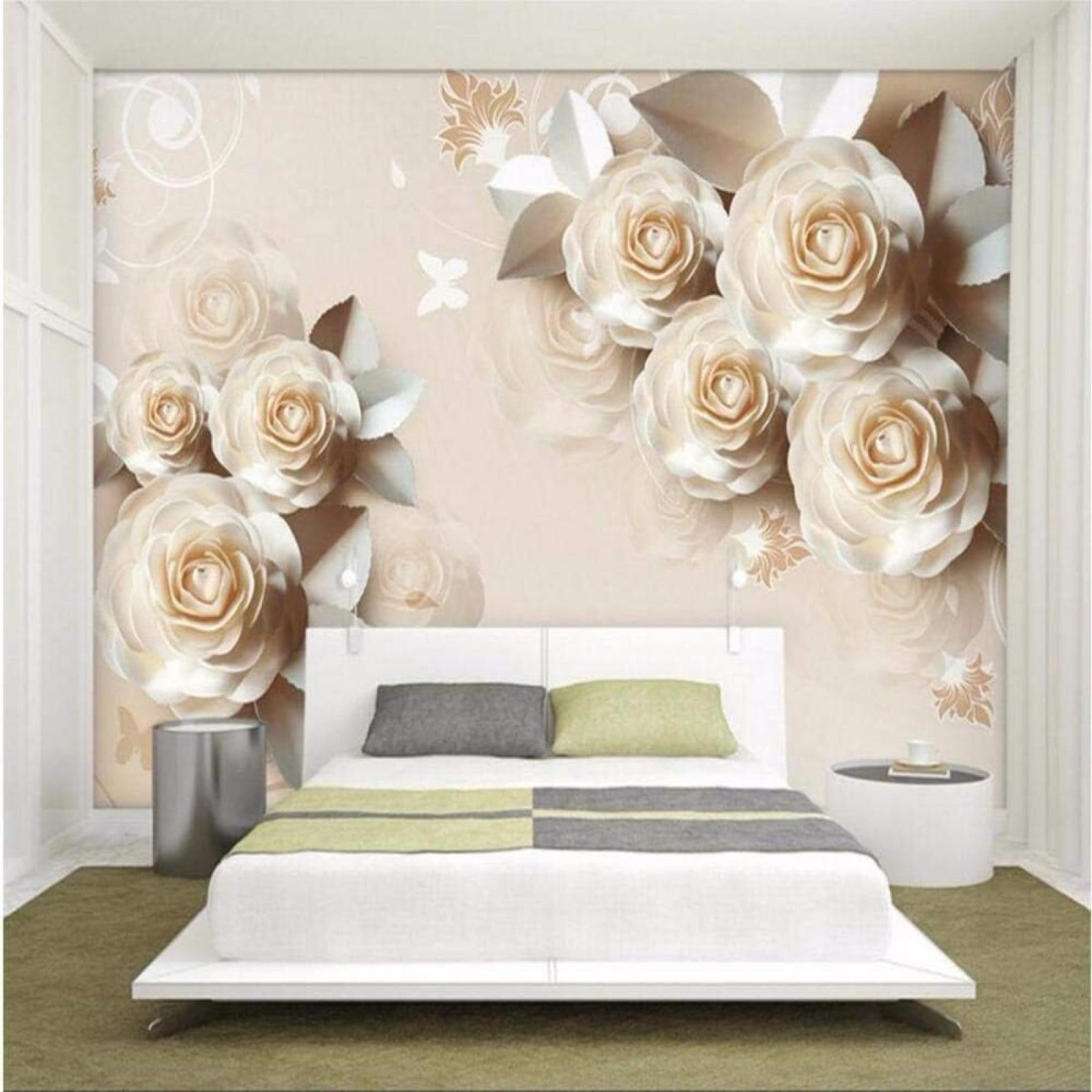 Mural de pared 3D para tapar imperfecciones y decorar el salón con rosas retro