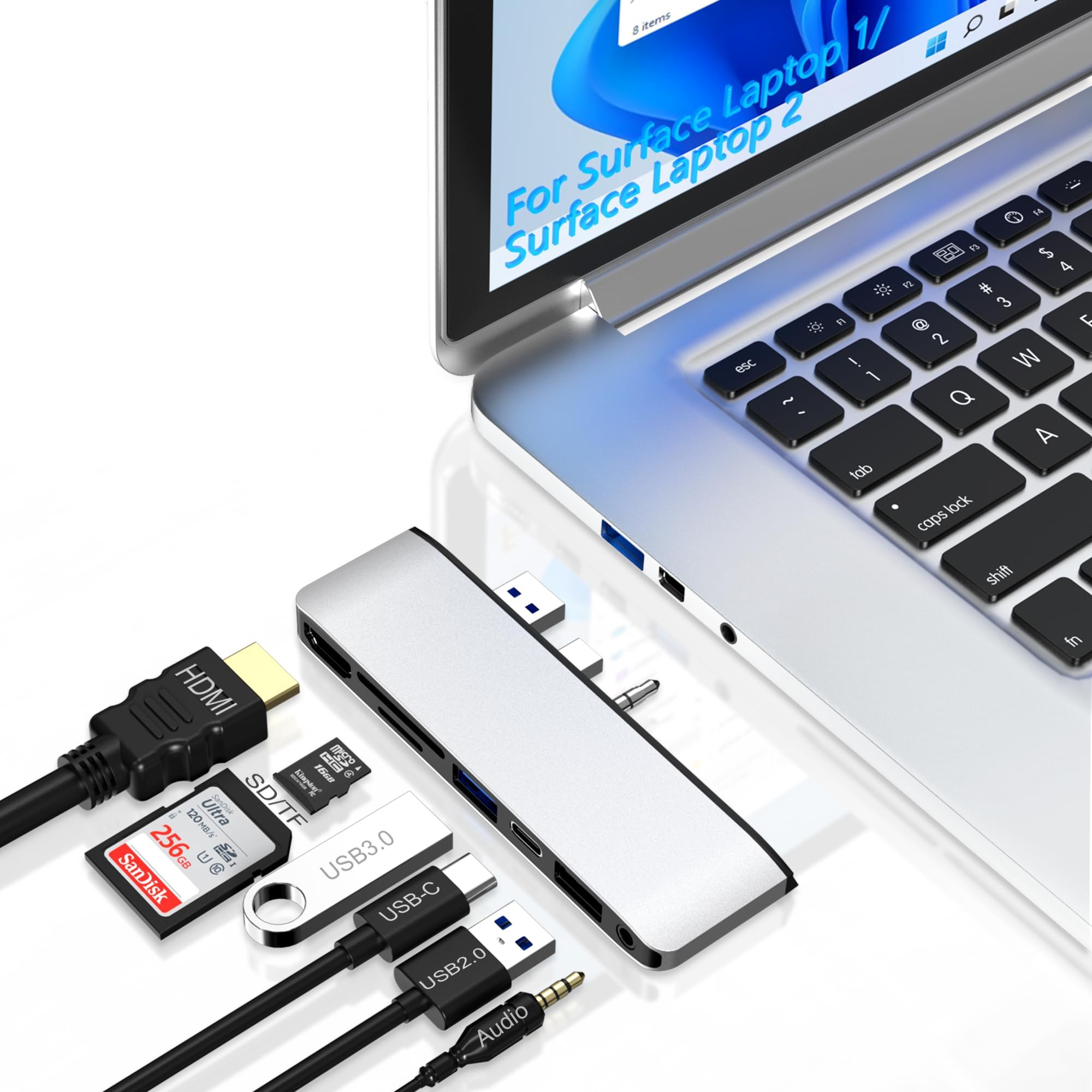 Yeemie Pro Surface Docking Station for Surface Laptop 1/2 - 4K HDMI, USB 3.0, USB 2.0, USB-C, SD/TF Card Slot, 3.5mm Audio Port
