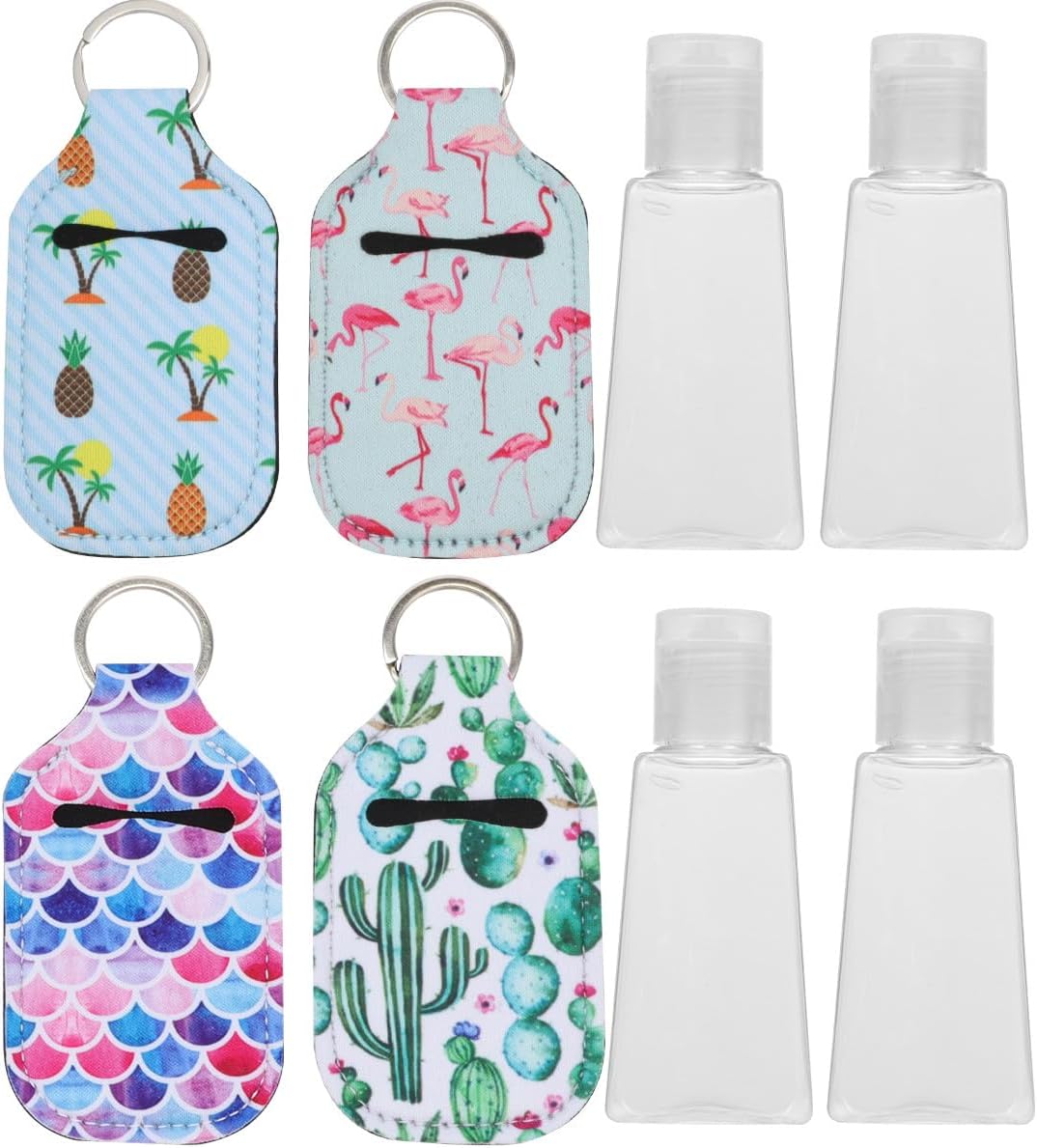 UKCOCO 8pcs Portable Refillable Bottles Set with Mini Hand Sanitiser Bottles Perfume Covers and Keychain Holders for Travel Empty Covers for Personal Care