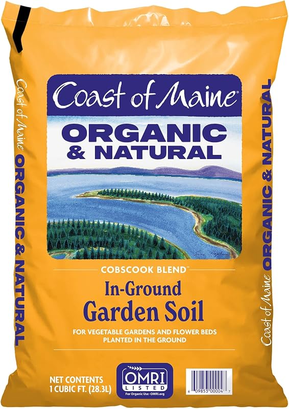 Coast of Maine mezcla orgánica y natural de Cobscook para jardín en el suelo, suelo de jardín multiusos con compost y turba de esfagno, parterres de flores anuales y perennes, o cuidado del césped (1 pie cúbico)