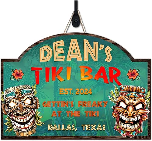 Miniatura 7 de THUYPT - Letrero personalizado de barra de Tiki, letrero impreso de madera, decoración de Tiki para colgar en la pared, letrero de playa Tiki Huts