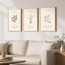 Framed Christian Wall Art Set of 3, Green Plant Botanical Floral Bible Verse Prints Religious Scripture Artwork, Inspirational Decor for Living Room Bedroom Prayer Room, 12x16 Inch