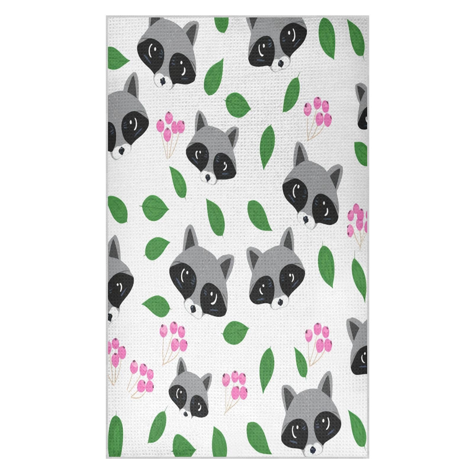 BURSTDDY Raccoon and Leaf Kitchen Towels,Absorbent Dish Towels 1 Pack