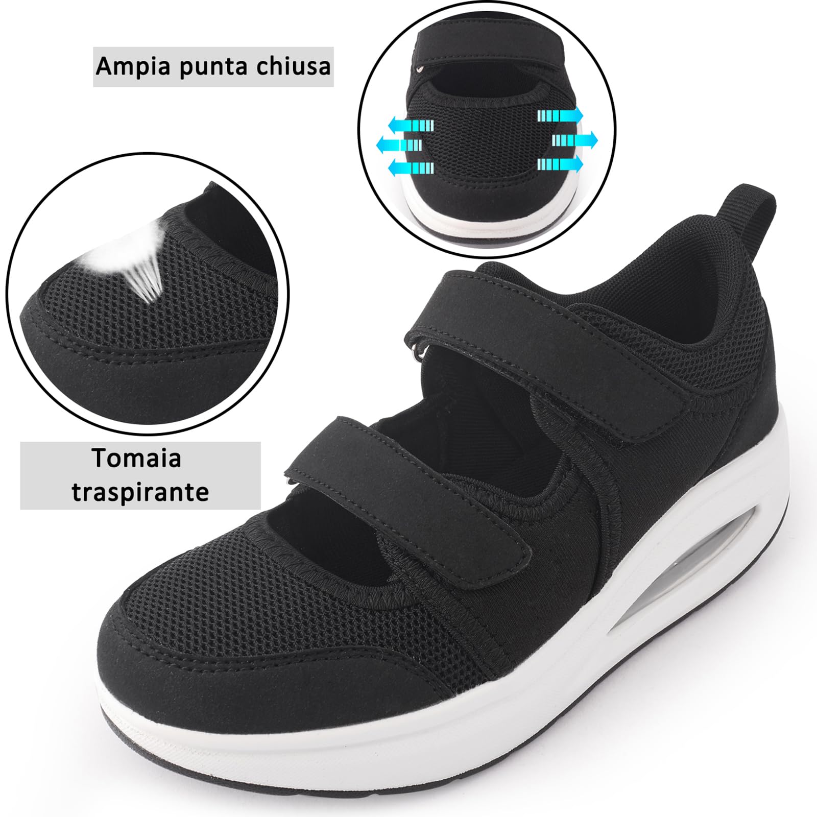 Sandali Sportivi Donna Scarpe da Lavoro da Infermiera Traspiranti Regolabili Comode Camminate Casual Plantari da Allattamento Scarpe Leggere Artrite, diabete, fascite Plantare Sneaker