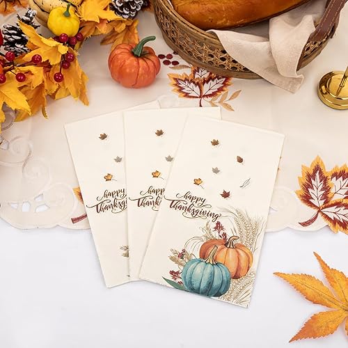Miniatura 7 de Hioasis 100 servilletas de otoño, 3 capas desechables estilo calabaza de Acción de Gracias, suministros de fiesta de otoño de cosecha de otoño,