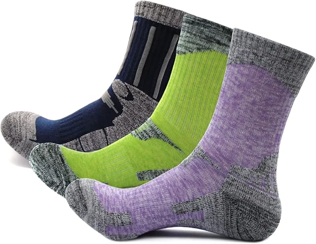 3 Pairs Men Women Walking Hiking Socks - UK Size 2.5-7, Anti Blisters, Soft, Warm, Comfortable, Breathable Nature Cotton Padded, Fit Well for Outdoor Sports Athletic Running Trekking Golf Camping