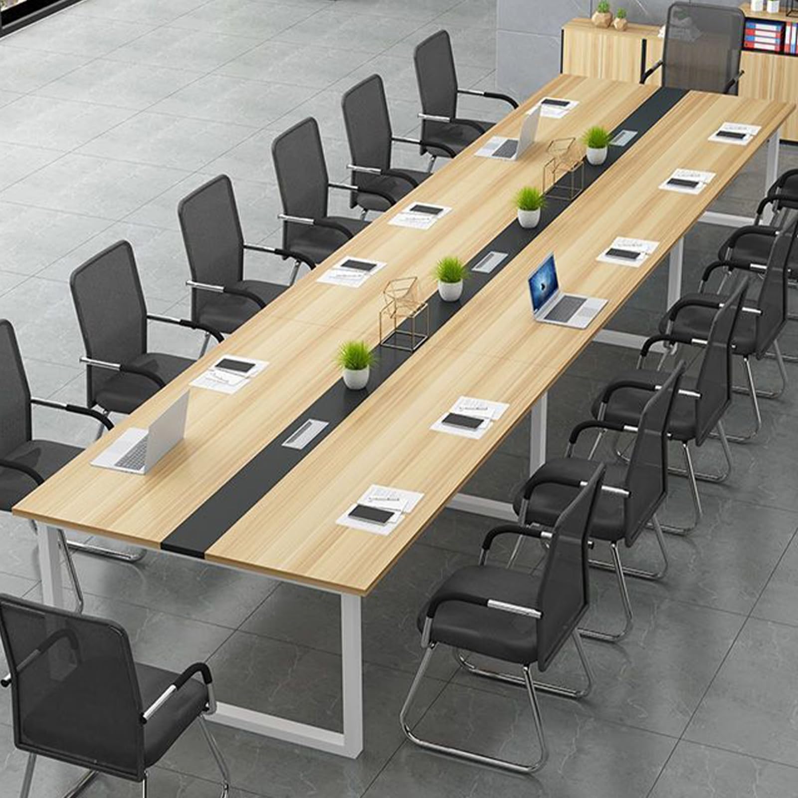Rechteckiger Konferenztisch für 8-10 Personen, Massivholz Trainingszentrum Werkbank, Modularer moderner Business-Treffraum Schreibtisch